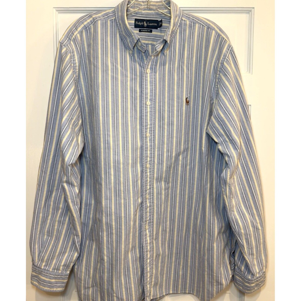 Polo Ralph Lauren Dress Shirt Mens XL Blue Stripe Flesh Pony Button Down Formal